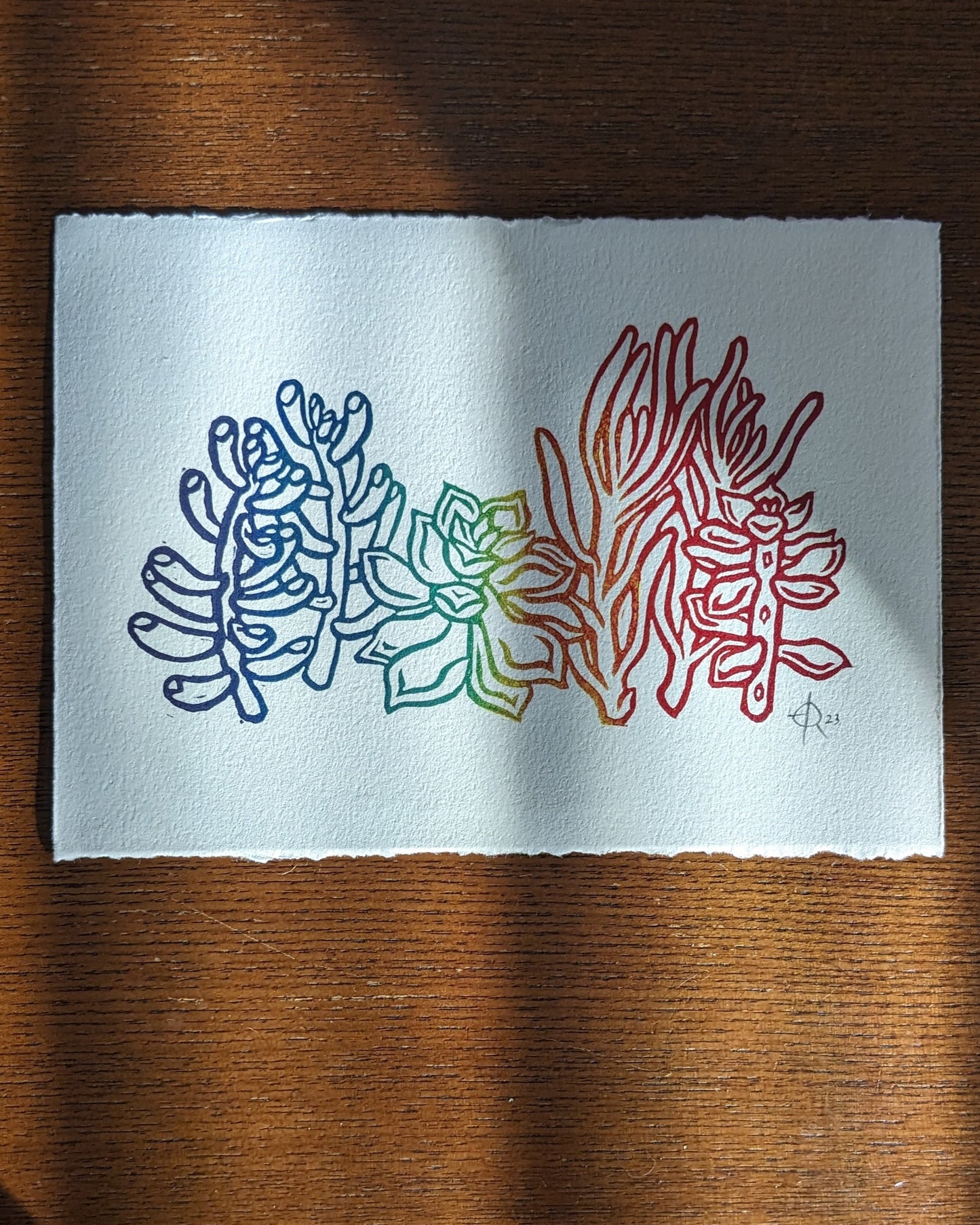 Lino Print - Succulents (Gay Flag Variation)