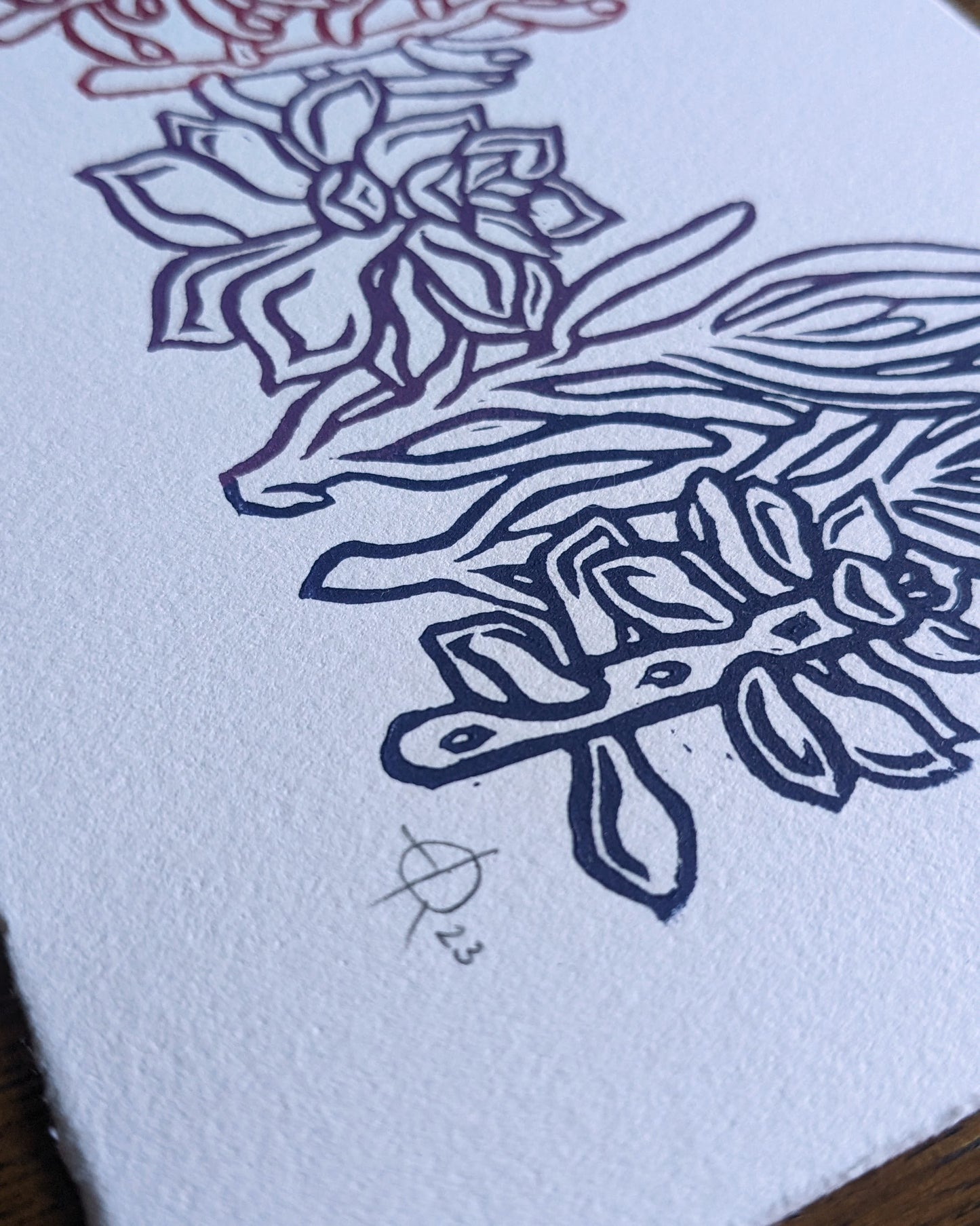 Lino Print - Succulents (Bi Flag Variation)