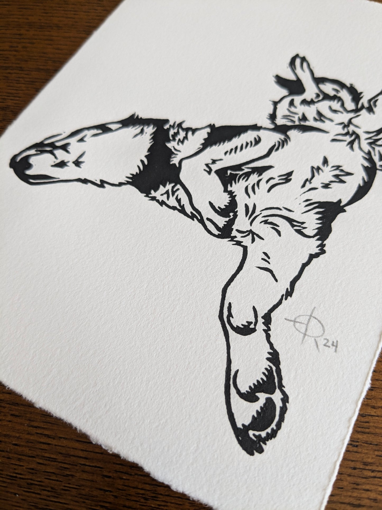 Lino Print - Sleepy Husky