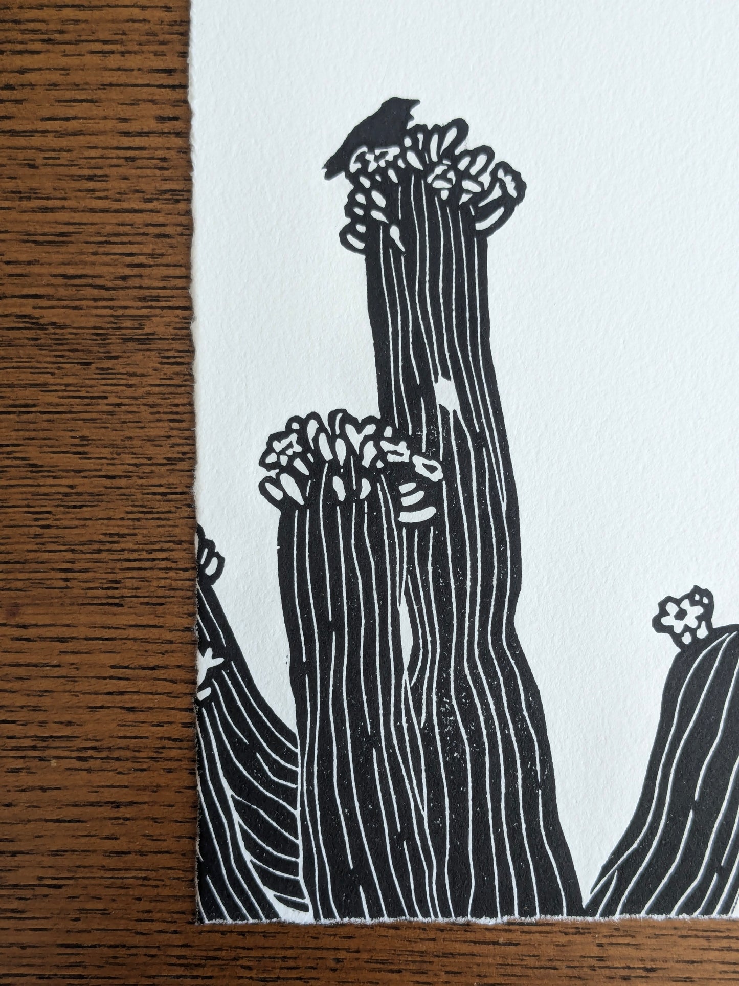 Lino Print - Saguaro & Wren (Corner)