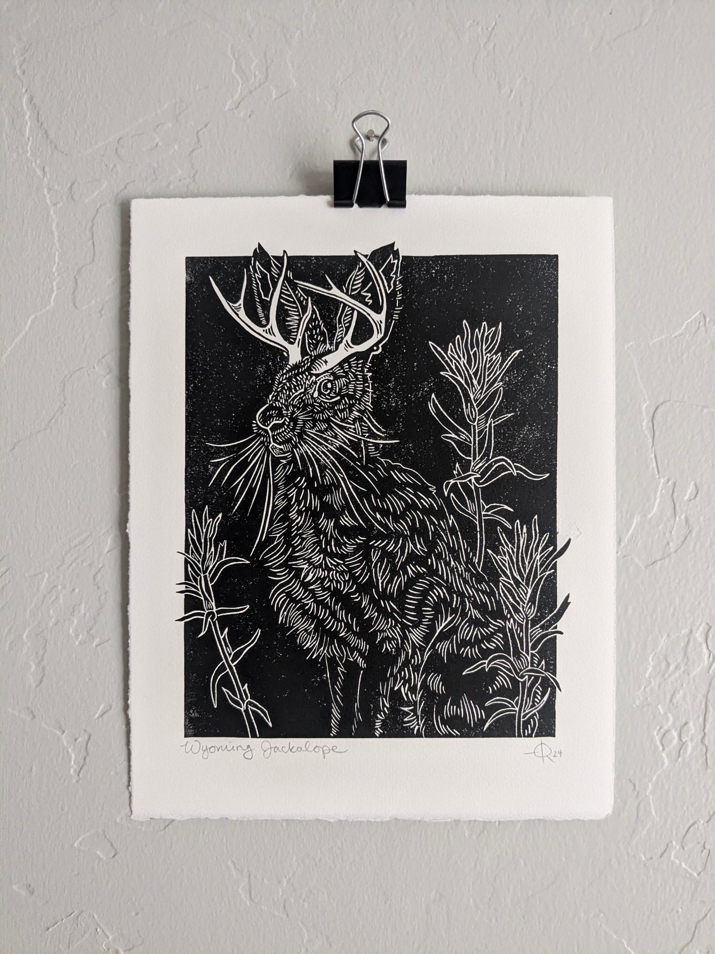 Lino Print - Wyoming Jackalope