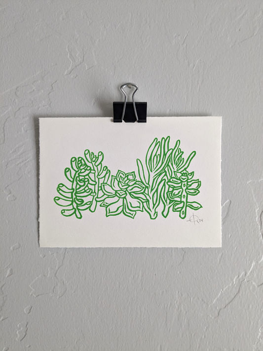 Lino Print - Succulents (Green)